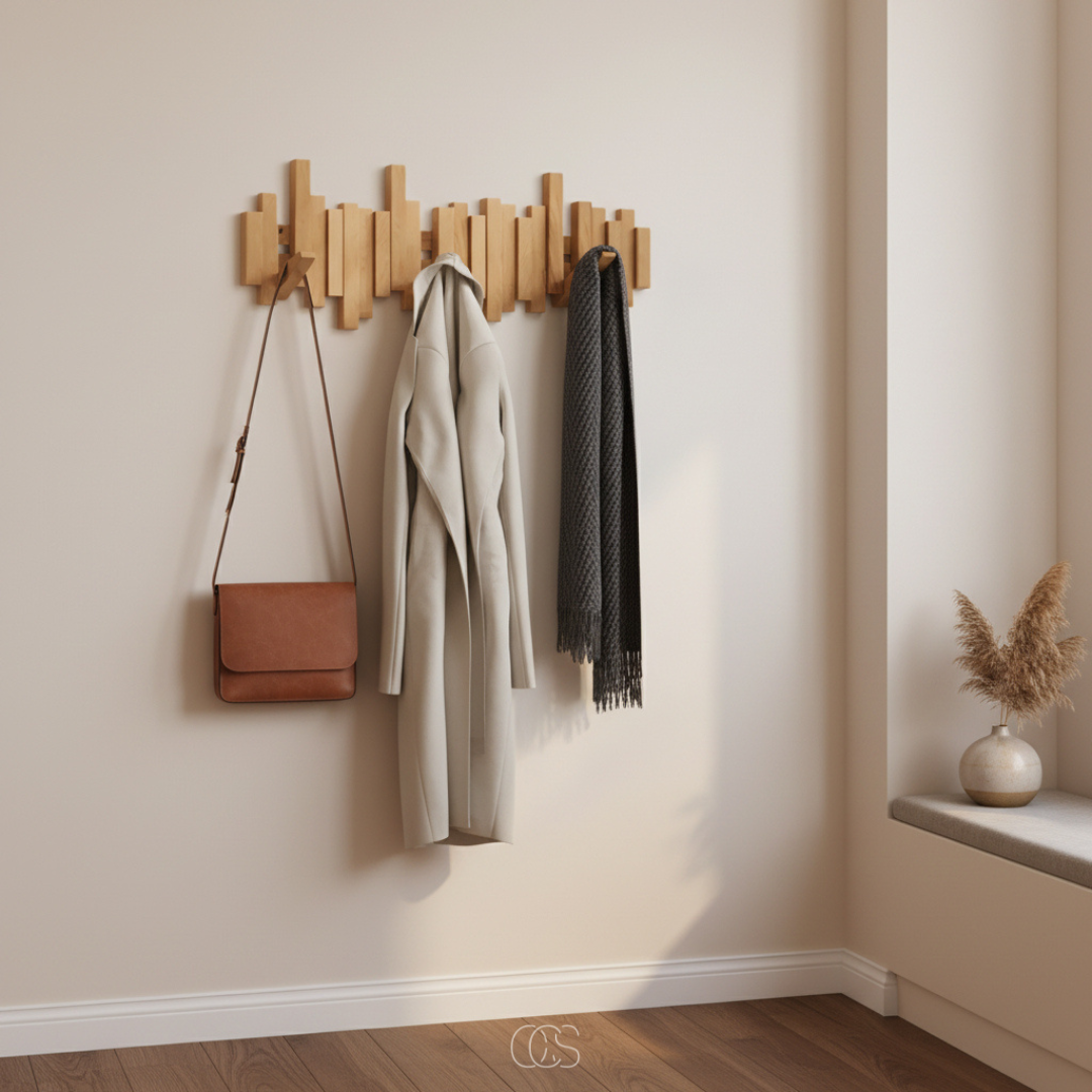 Wandkapstok Inklapbaar Hout Pianotoets Design 3-8 Haken Hal Slaapkamer Ruimtebesparend Elegant Stijlvol | Sansoti
