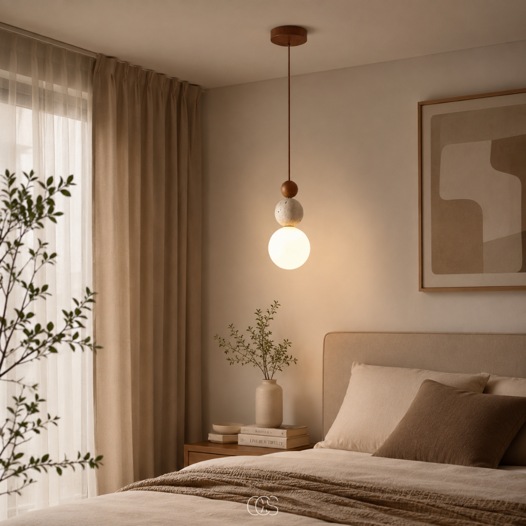 Hanglamp Glazen Bol Travertijn Look Minimalistisch Design Eettafel Sfeerlicht Pendellamp Modern Interieur Woonkamer | Sansoti