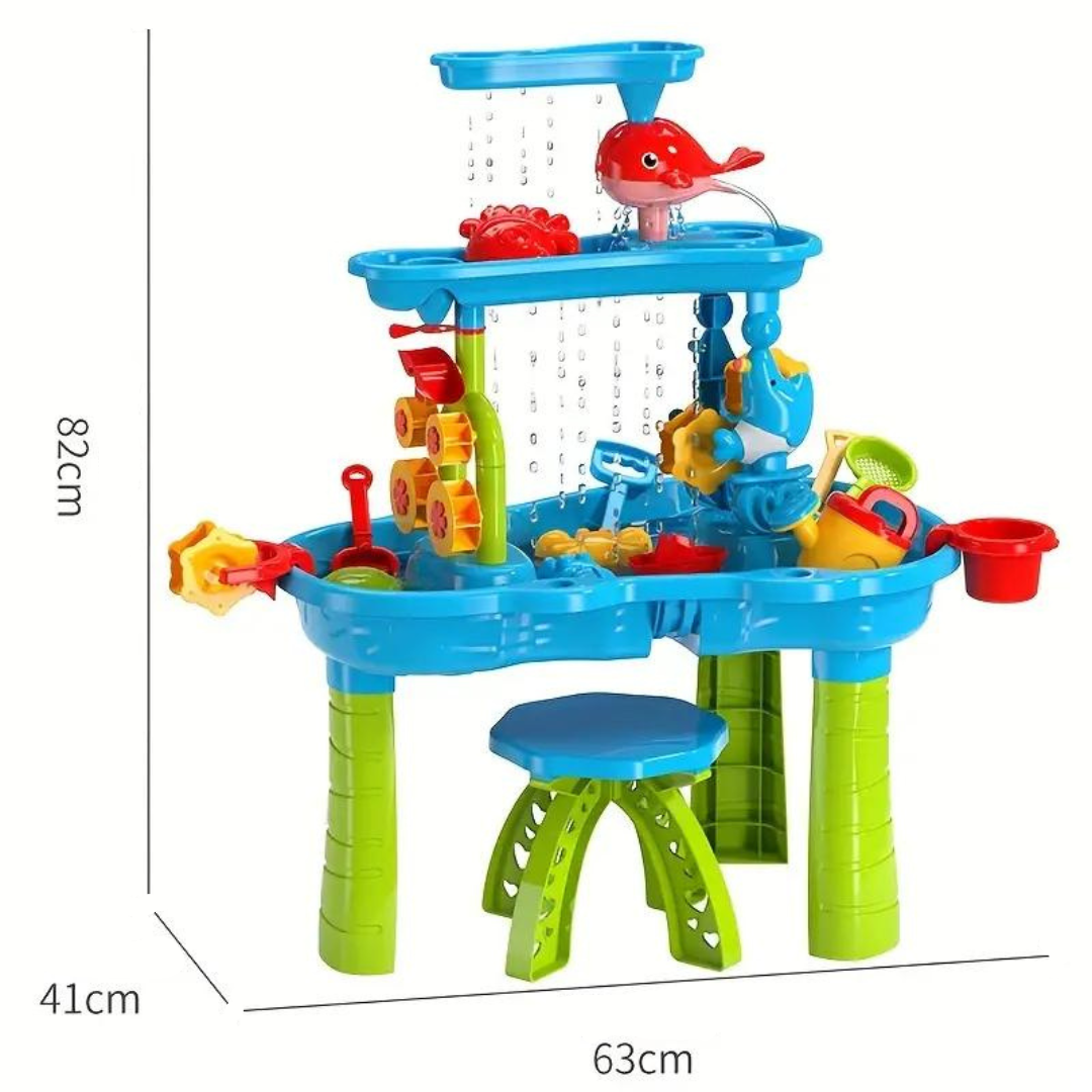 Waterspeeltafel met Accessoires voor Kinderen – Buiten Speelgoed met Watermolen en Watertoren 63x41x82cm – Scandinavisch Geïnspireerd Zandwater Tafeltje voor Tuin | Sansoti