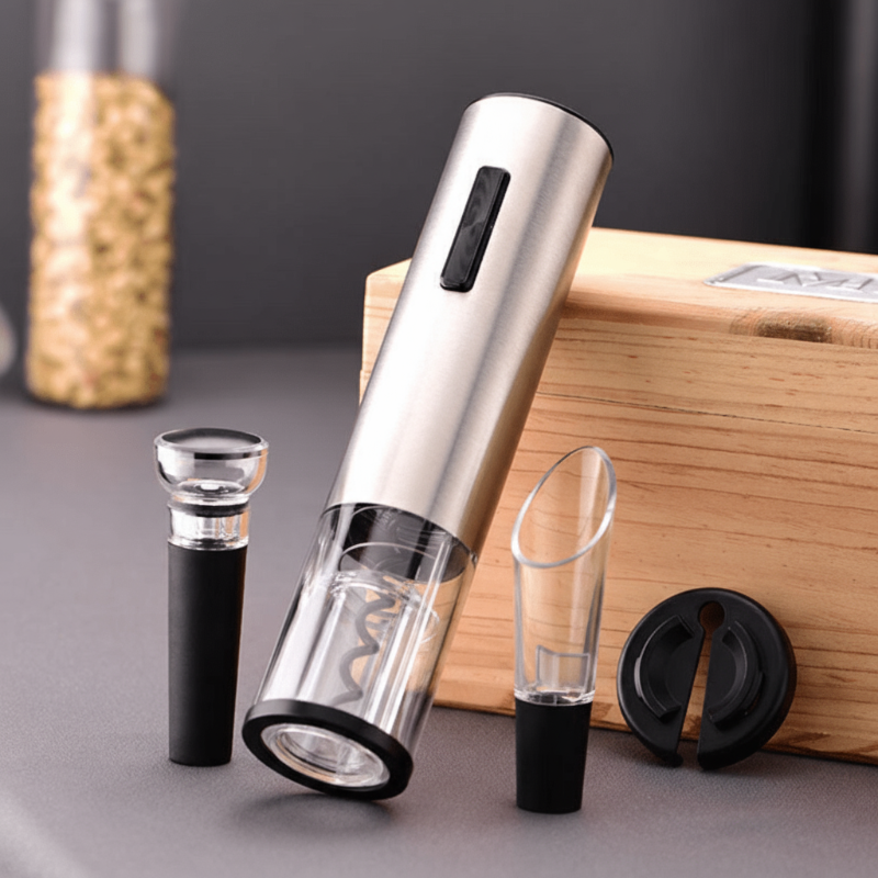 Elektrische Wijnopener Set – 4-in-1 met Foliesnijder, Schenktuit & Vacuümstopper voor Moeiteloos Ontkurken | Sansoti