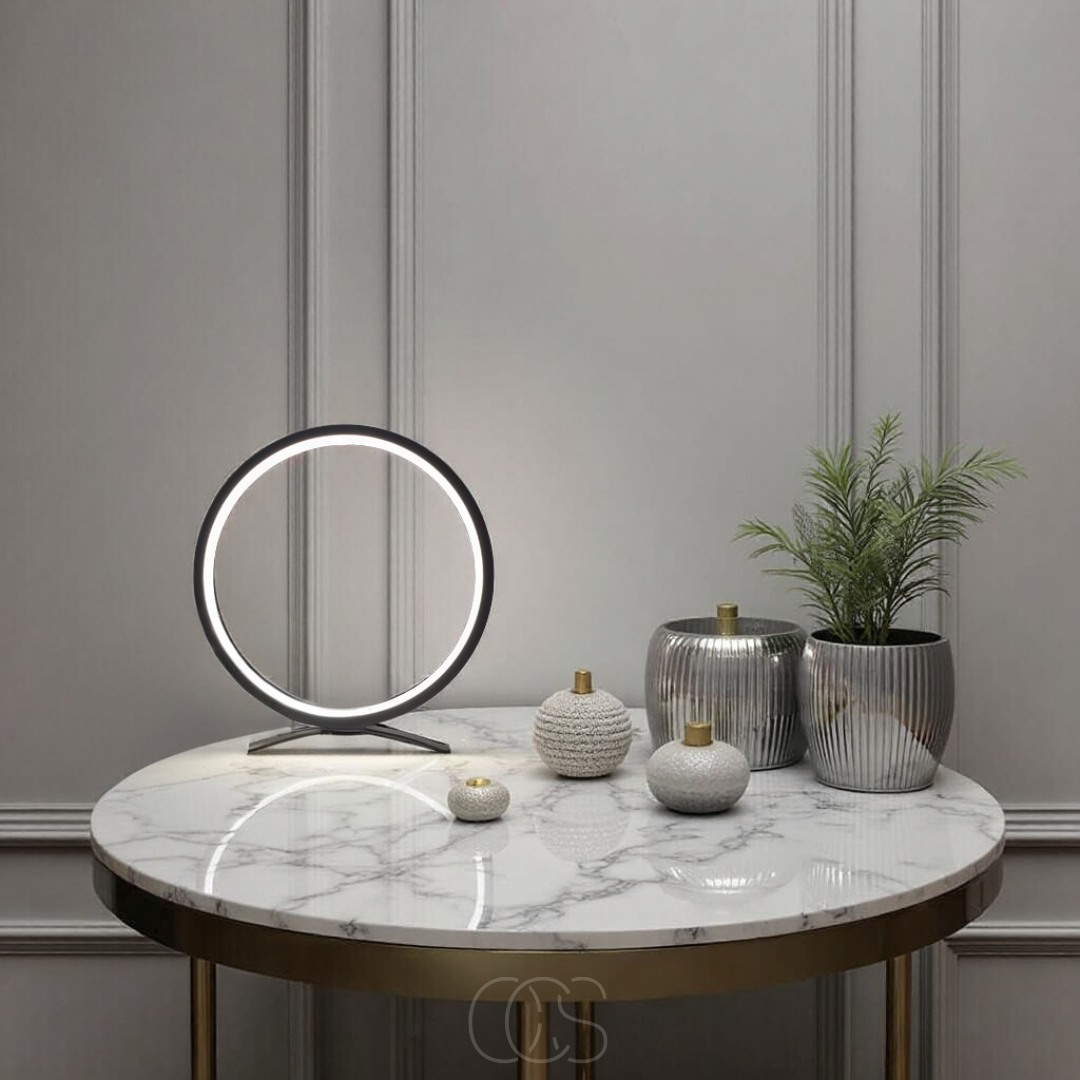 LED Ringlamp Tafel Zwart Aluminium 29cm Warm Wit Licht Moderne Verlichting Sfeerlamp Woonkamer Slaapkamer | Sansoti