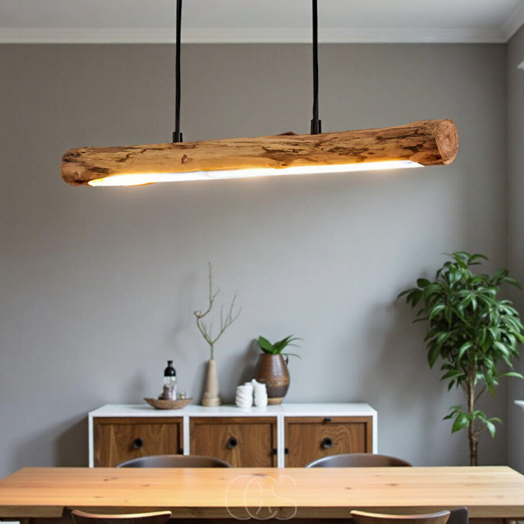Dimmbare LED-Holzpendelleuchte 80 cm Schwarzer Stahl 3000K Warmweiß Esstisch Wohnzimmer Modern | Restfield