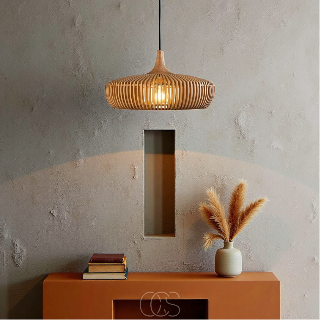 Houten Hanglamp Ø43cm Japandi Stijl Natuurlijk E27 Eettafel Woonkamer Slaapkamer Scandinavisch Design | Sansoti