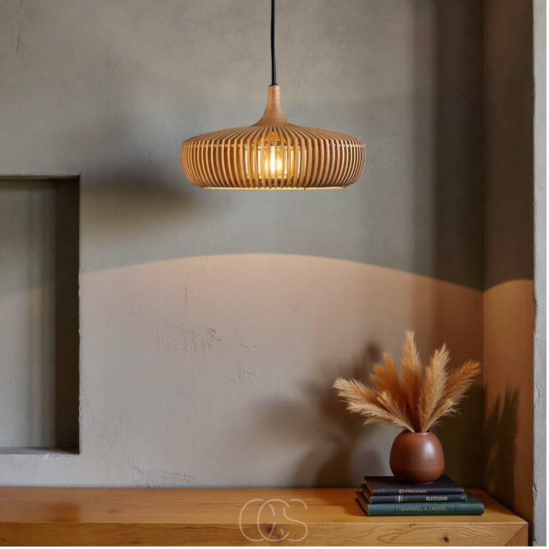 Houten Hanglamp Ø43cm Japandi Stijl Natuurlijk E27 Eettafel Woonkamer Slaapkamer Scandinavisch Design | Sansoti