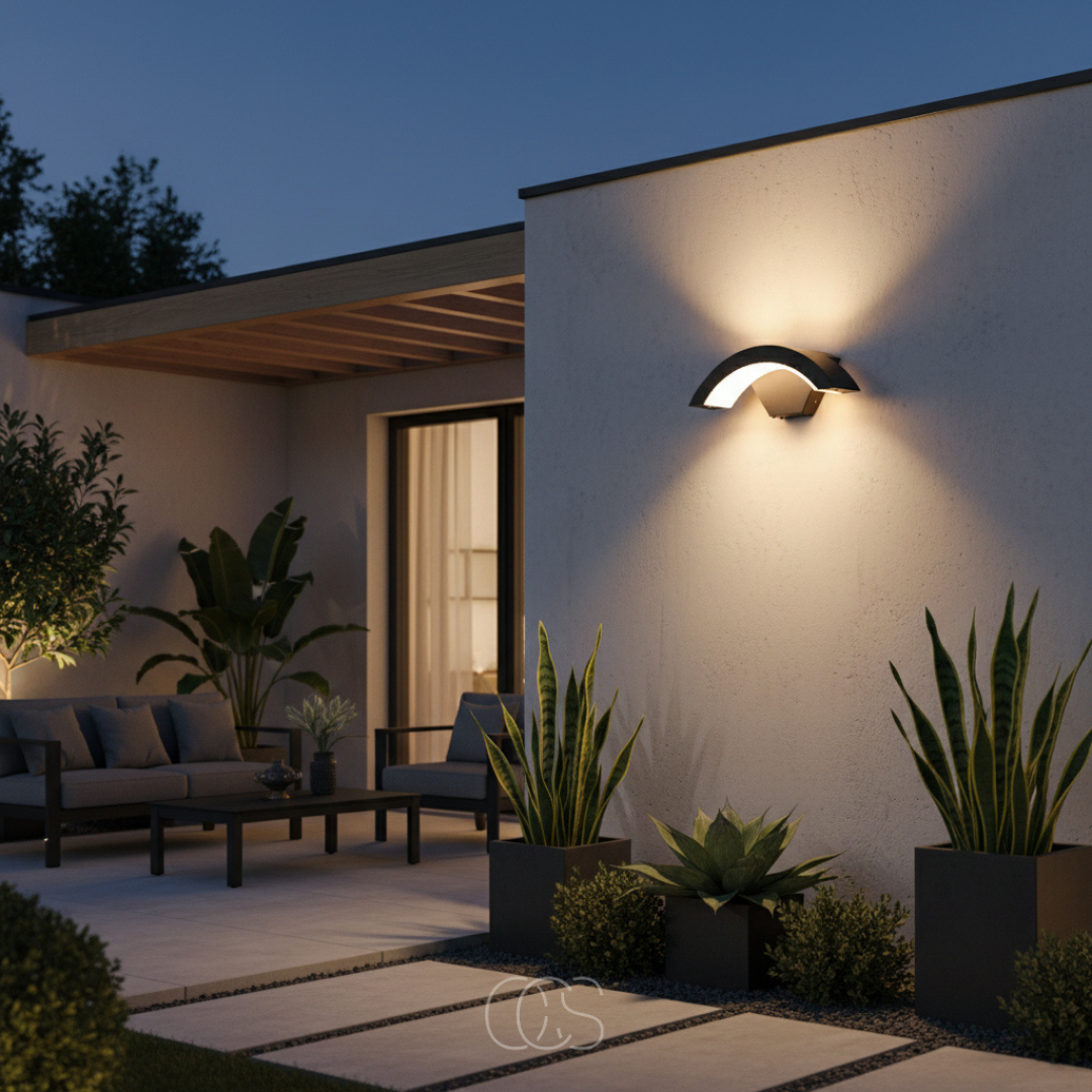 Buitenlamp met Bewegingssensor Zwart Halfrond Design IP65 Wandverlichting voor Gevel Voordeur Terras Tuin | Sansoti