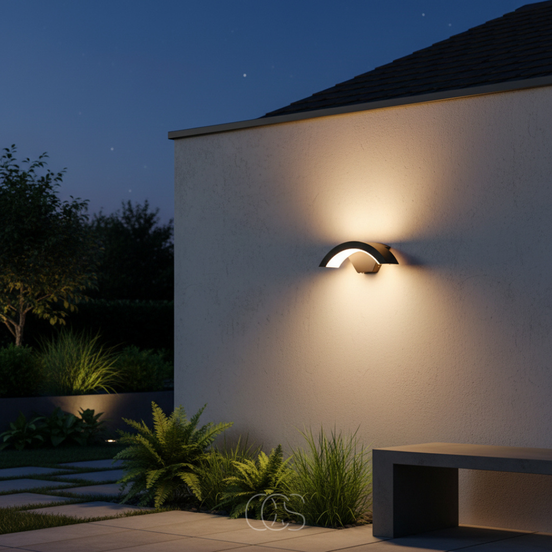 Buitenlamp met Bewegingssensor Zwart Halfrond Design IP65 Wandverlichting voor Gevel Voordeur Terras Tuin | Sansoti