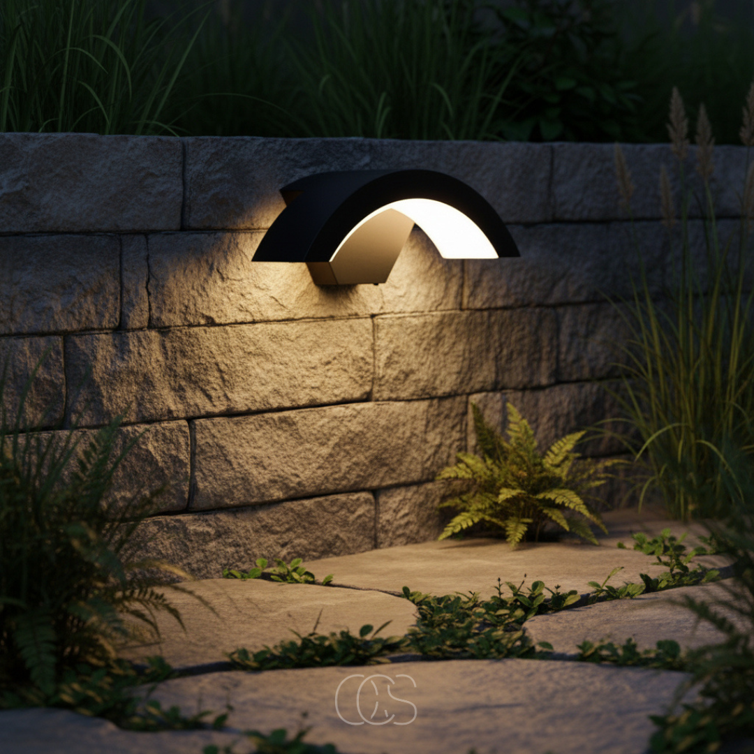 Buitenlamp met Bewegingssensor Zwart Halfrond Design IP65 Wandverlichting voor Gevel Voordeur Terras Tuin | Sansoti