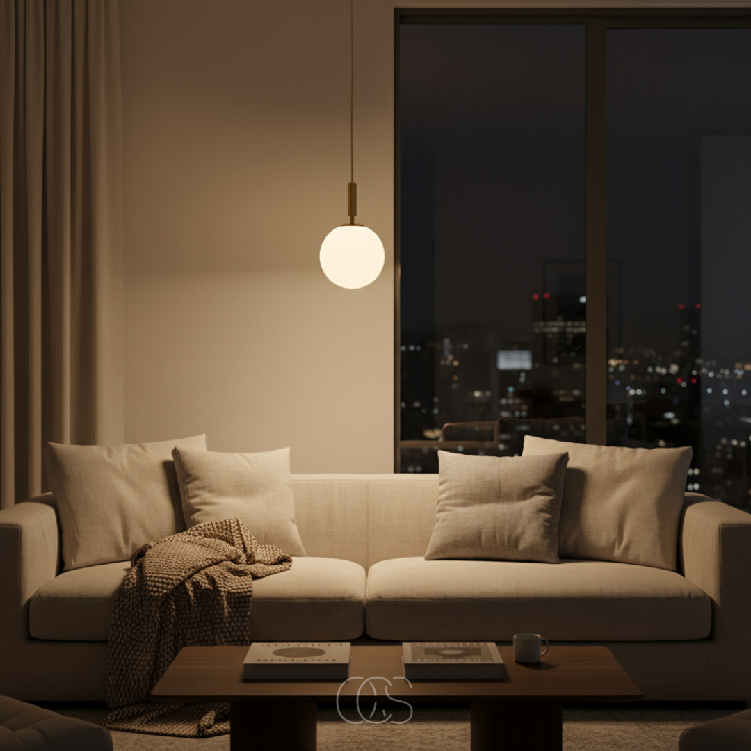Scandinavische hanglamp met glazen bol Ø20cm goudkleurige fitting noordse stijl moderne plafondverlichting | Sansoti