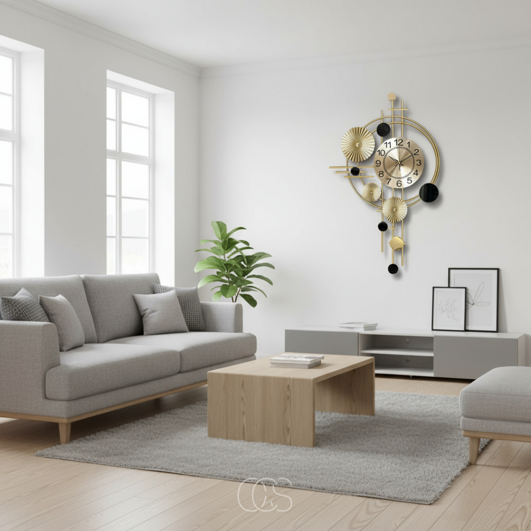 Metalen Wandklok 78cm Stil Uurwerk Goud Modern Industrieel Design Woonkamer Hal Eetkamer Kantoor Decoratie | Sansoti