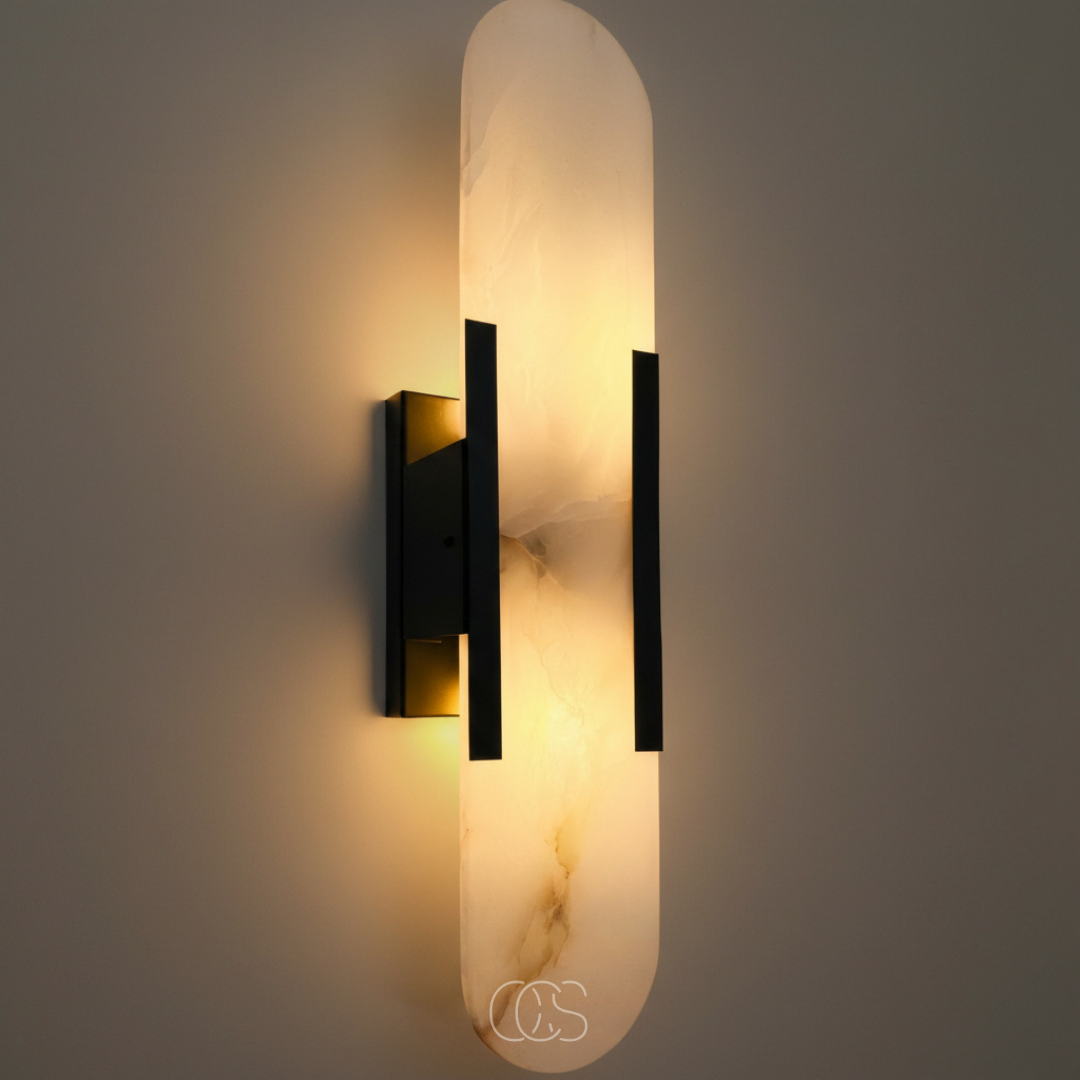 Wandlamp Marmer met Messingafwerking Zwart G9 Fitting Scandinavisch Design Luxe Interieurverlichting Woonkamer | Sansoti