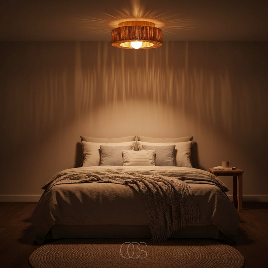 Plafondlamp Rotan Natuurlijk 45cm Hangende Lamp Scandinavisch Warm Licht Woonkamer Slaapkamer Hal Eetkamer | Sansoti