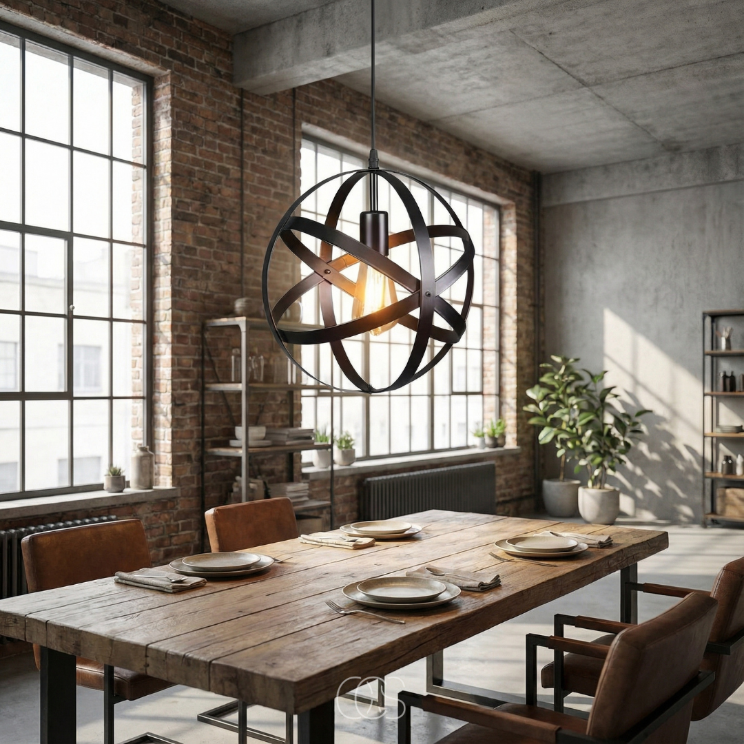 Hanglamp Metalen Bol Zwart 30cm Industrieel Vintage E27 Verstelbaar Kabel Eetkamer Keuken Verlichting | Sansoti