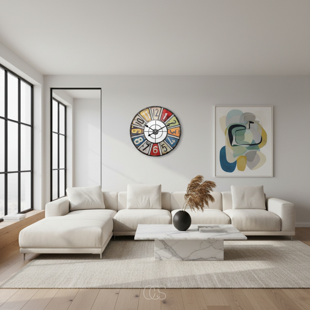 Vintage Wandklok Metaal 60cm Kleurrijk Retro Design Stil Uurwerk Woonkamer Tuin Weerbestendig Decoratief | Sansoti