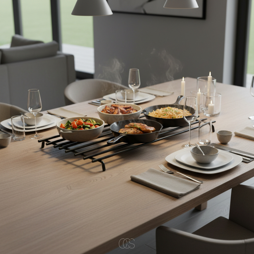 Rechthoekige Pannenonderzetter Metaal Zwart Hittebestendig Antislip Krasvrij Bescherming Keuken Tafel 40x22cm | Sansoti
