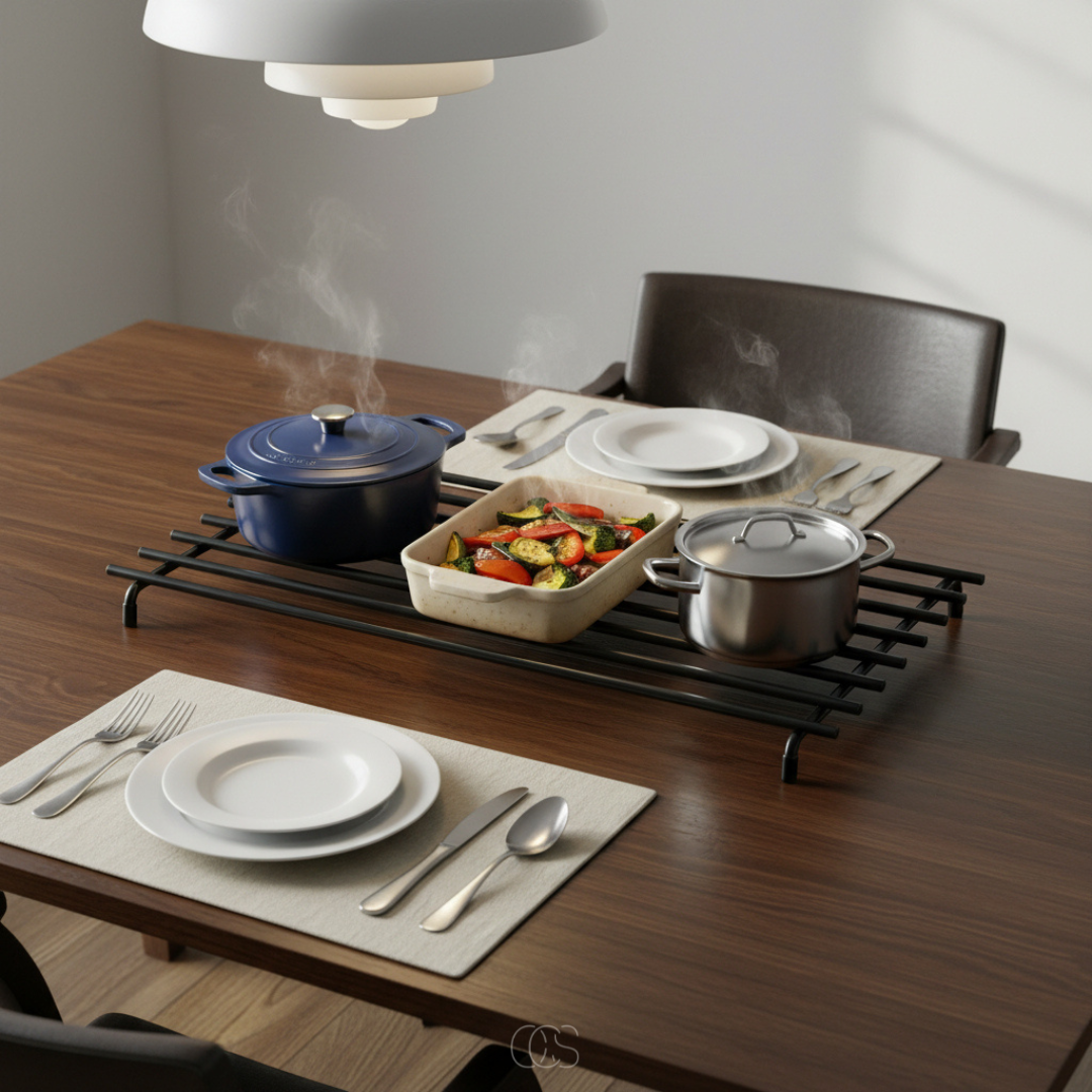 Rechthoekige Pannenonderzetter Metaal Zwart Hittebestendig Antislip Krasvrij Bescherming Keuken Tafel 40x22cm | Sansoti