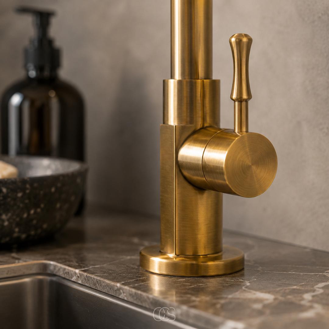 Vintage Kraan met Draaibare Uitloop Antiek Messing 30cm Keukenkraan Landelijk Klassiek Retro Stijl Warm Goud | Sansoti