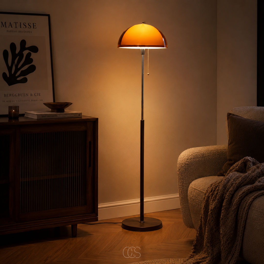 Bauhaus Vloerlamp Paddenstoel Retro Chroom Hout 149cm Trekkoord Warm Licht Leeshoek Woonkamer Design | Sansoti