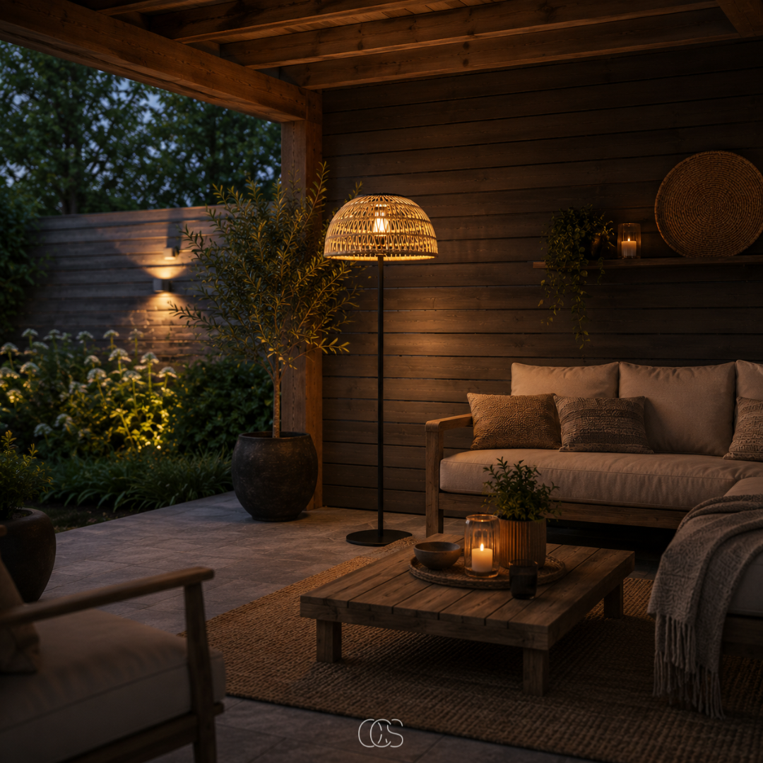 Staande Buitenlamp Rotan Zonne-energie 129cm Zwart Draadloos Sfeerverlichting Tuinverlichting Terras | Sansoti