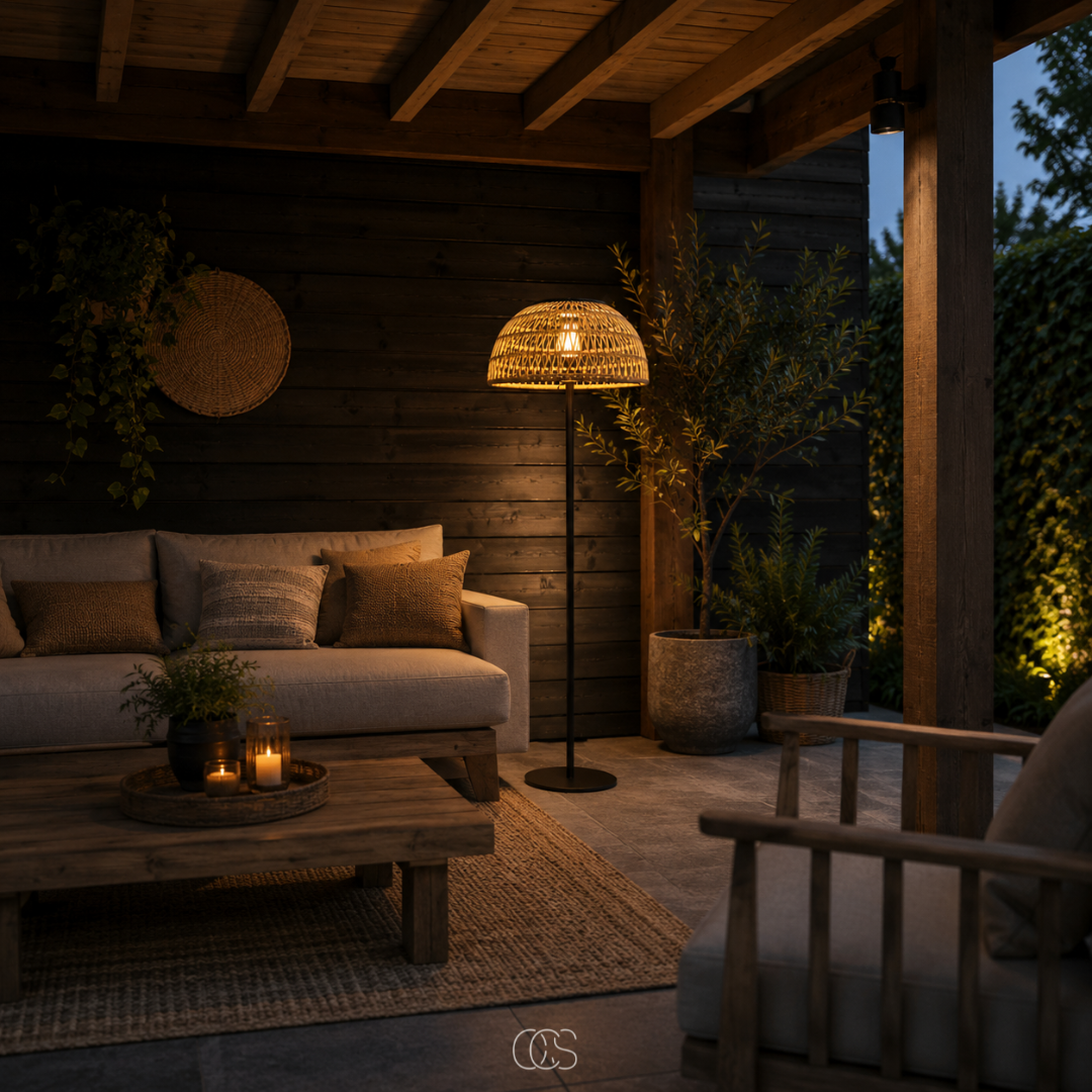 Staande Buitenlamp Rotan Zonne-energie 129cm Zwart Draadloos Sfeerverlichting Tuinverlichting Terras | Sansoti