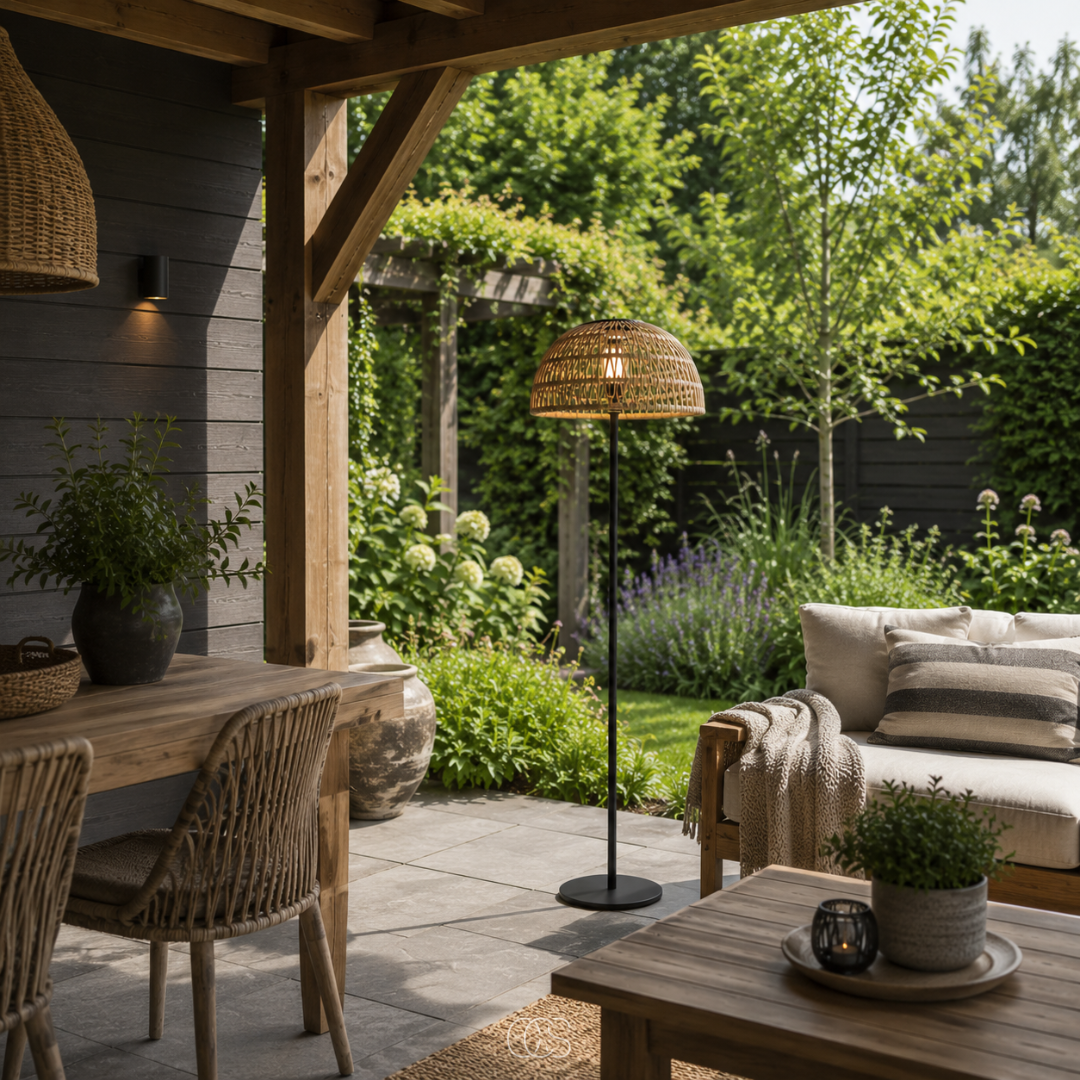 Staande Buitenlamp Rotan Zonne-energie 129cm Zwart Draadloos Sfeerverlichting Tuinverlichting Terras | Sansoti