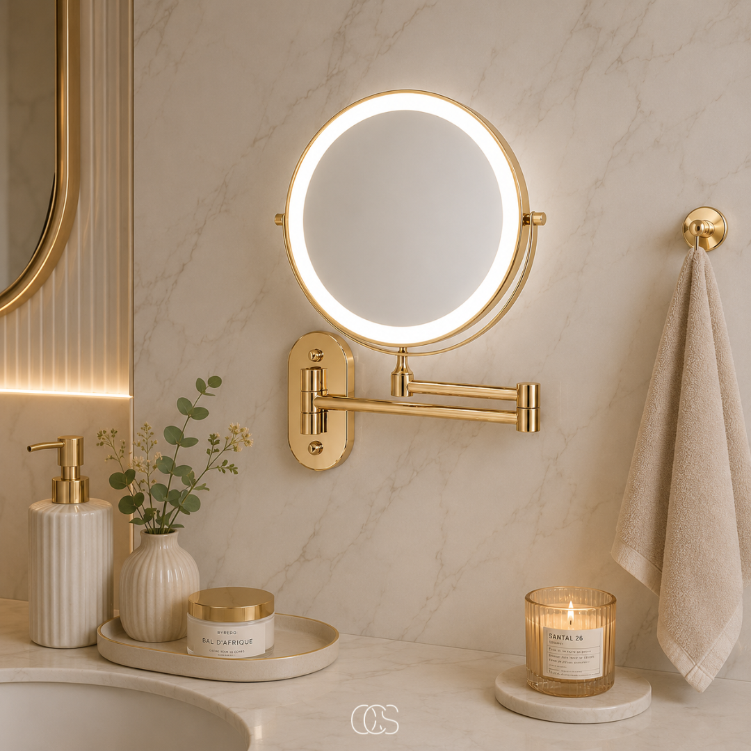 Oplaadbare LED Wandspiegel met Vergrotend Effect 3 Lichtstanden Draadloos 360° Draaibaar Badkamer Make-up 20cm | Sansoti
