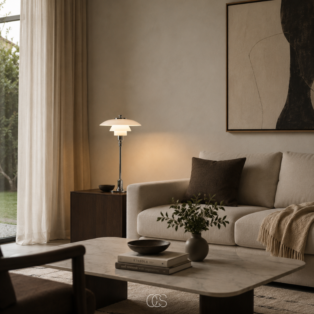 Glazen Tafellamp met Gelaagde Kap 36cm Scandinavisch Design Woonkamer Slaapkamer Nachtkastje E14 E27 | Sansoti