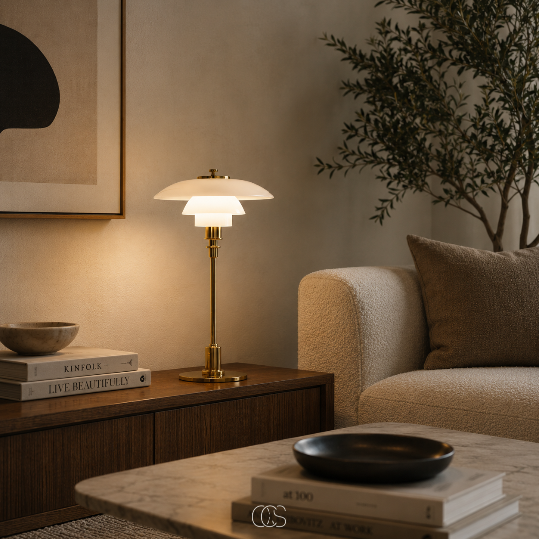 Glazen Tafellamp met Gelaagde Kap 36cm Scandinavisch Design Woonkamer Slaapkamer Nachtkastje E14 E27 | Sansoti