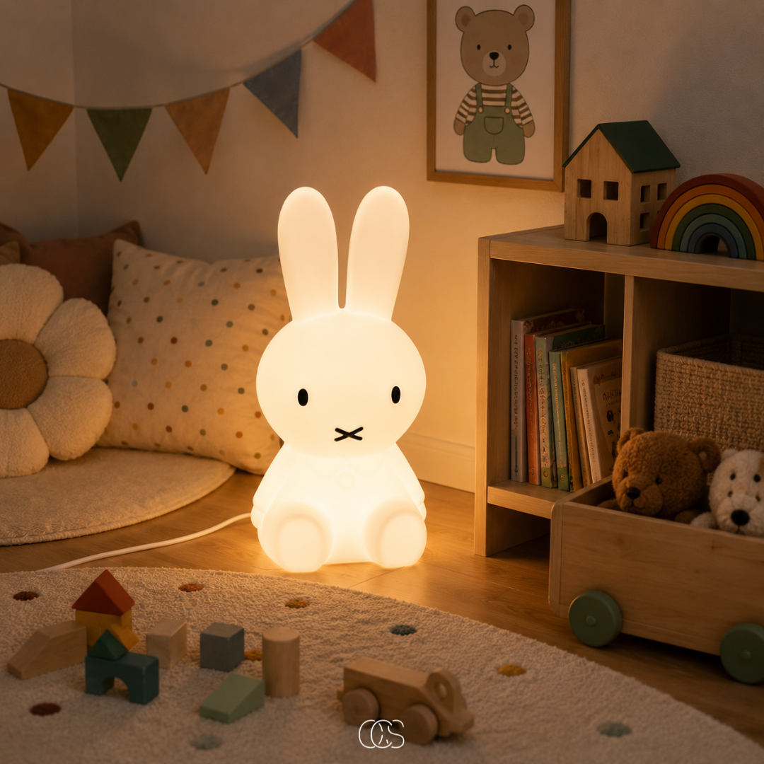 Konijnenlamp Staand Kinderkamer Dimbaar LED Nachtlampje Wit 30cm Veilig Kinderlamp Slaapkamer Babykamer | Sansoti