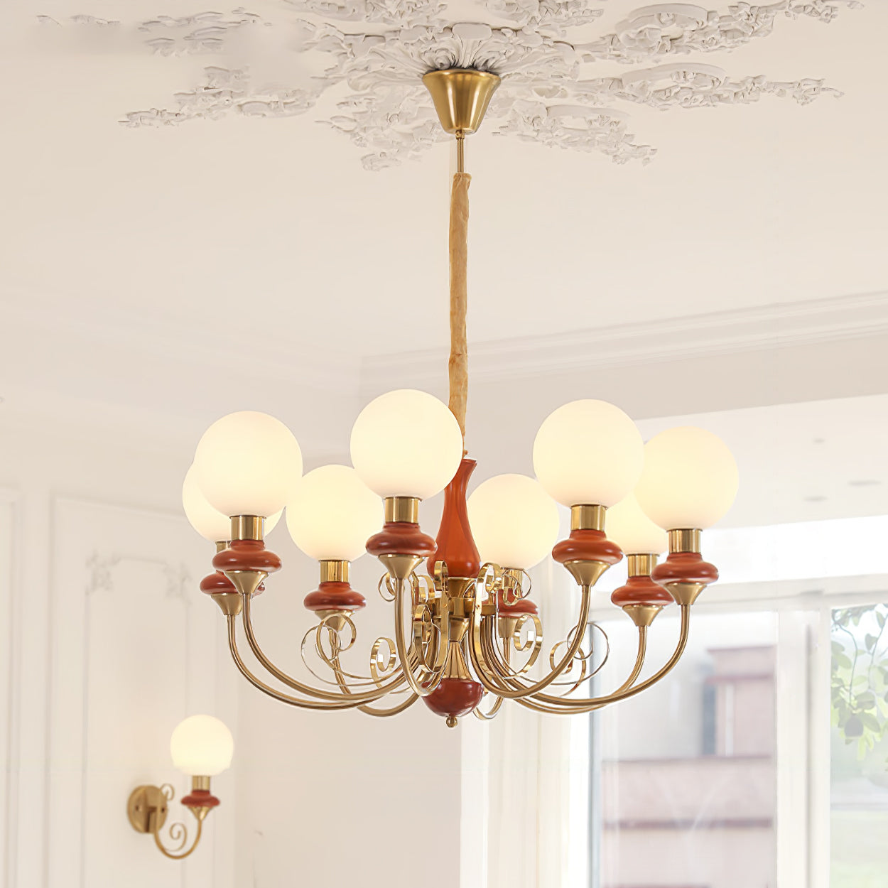Kroonluchter met Groene Glazen Kappen en Gouden of Zwarte Afwerking – Luxe Hanglamp in 3, 5 of 8 Lichtpunten | Sansoti