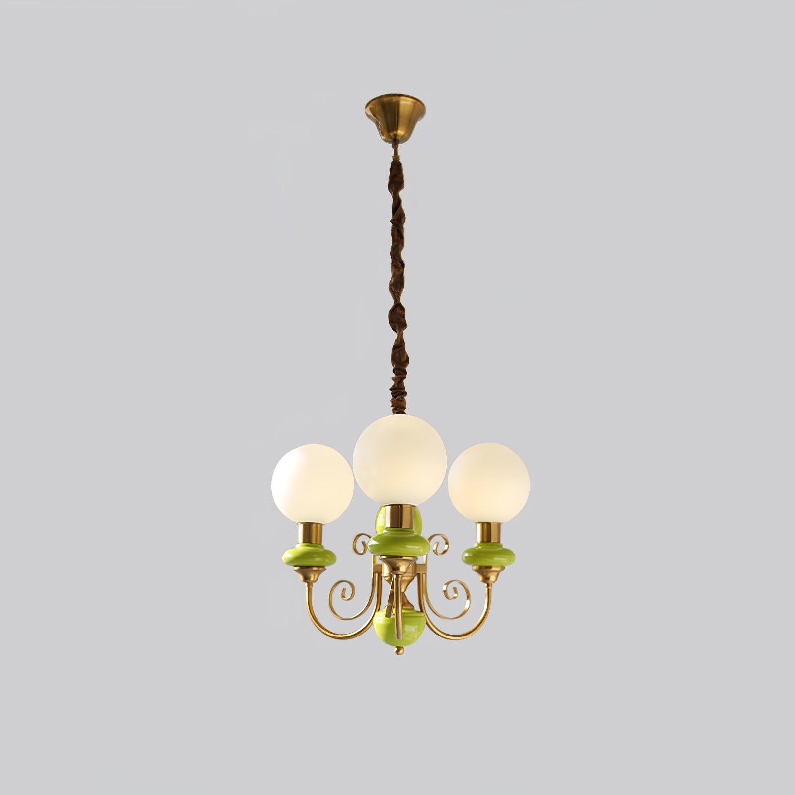 Kroonluchter met Groene Glazen Kappen en Gouden of Zwarte Afwerking – Luxe Hanglamp in 3, 5 of 8 Lichtpunten | Sansoti