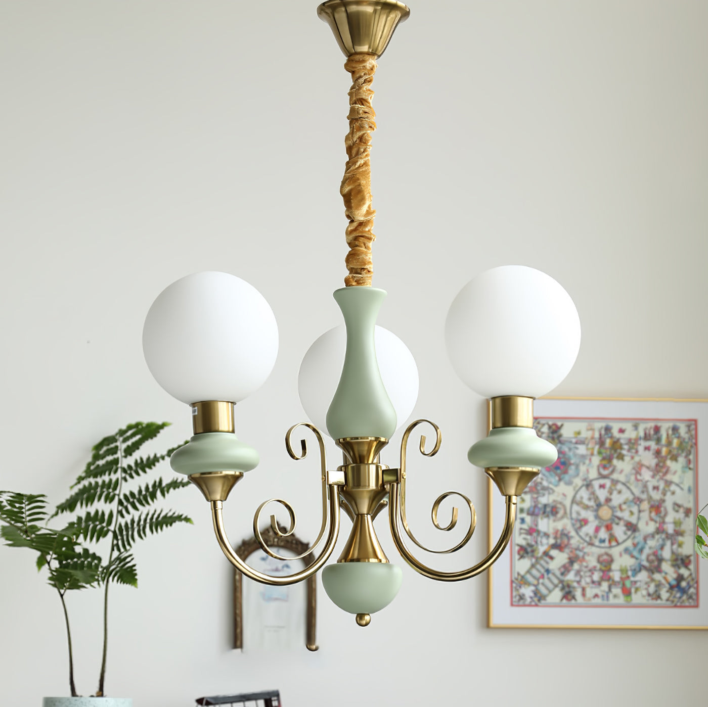 Kroonluchter met Groene Glazen Kappen en Gouden of Zwarte Afwerking – Luxe Hanglamp in 3, 5 of 8 Lichtpunten | Sansoti