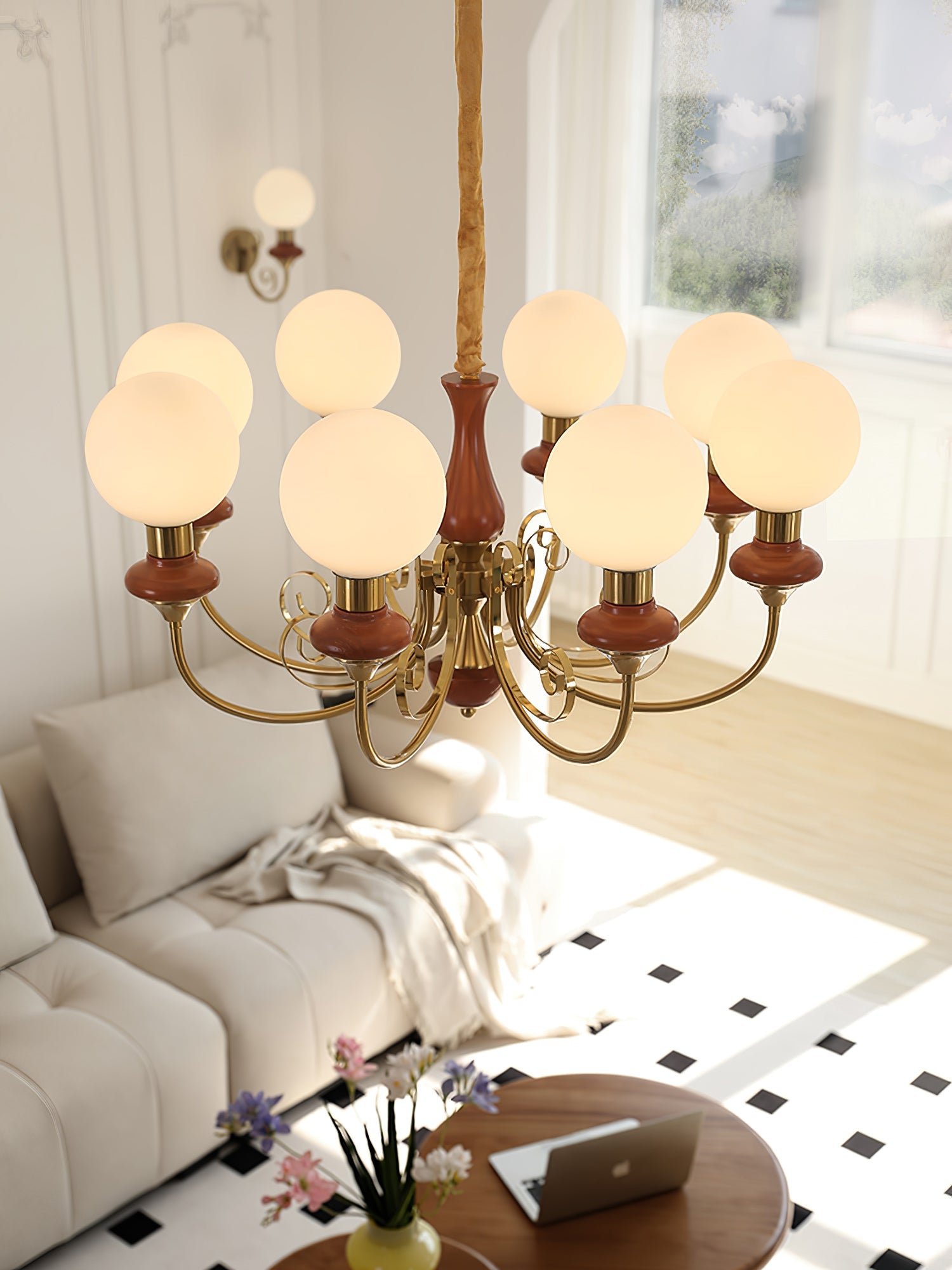 Kroonluchter met Groene Glazen Kappen en Gouden of Zwarte Afwerking – Luxe Hanglamp in 3, 5 of 8 Lichtpunten | Sansoti