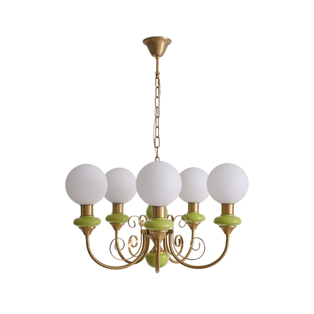 Lustre en verre à structure en fer vert, doré et blanc, 3-5-8 lampes, suspension pour salle à manger et salon | Sansoti