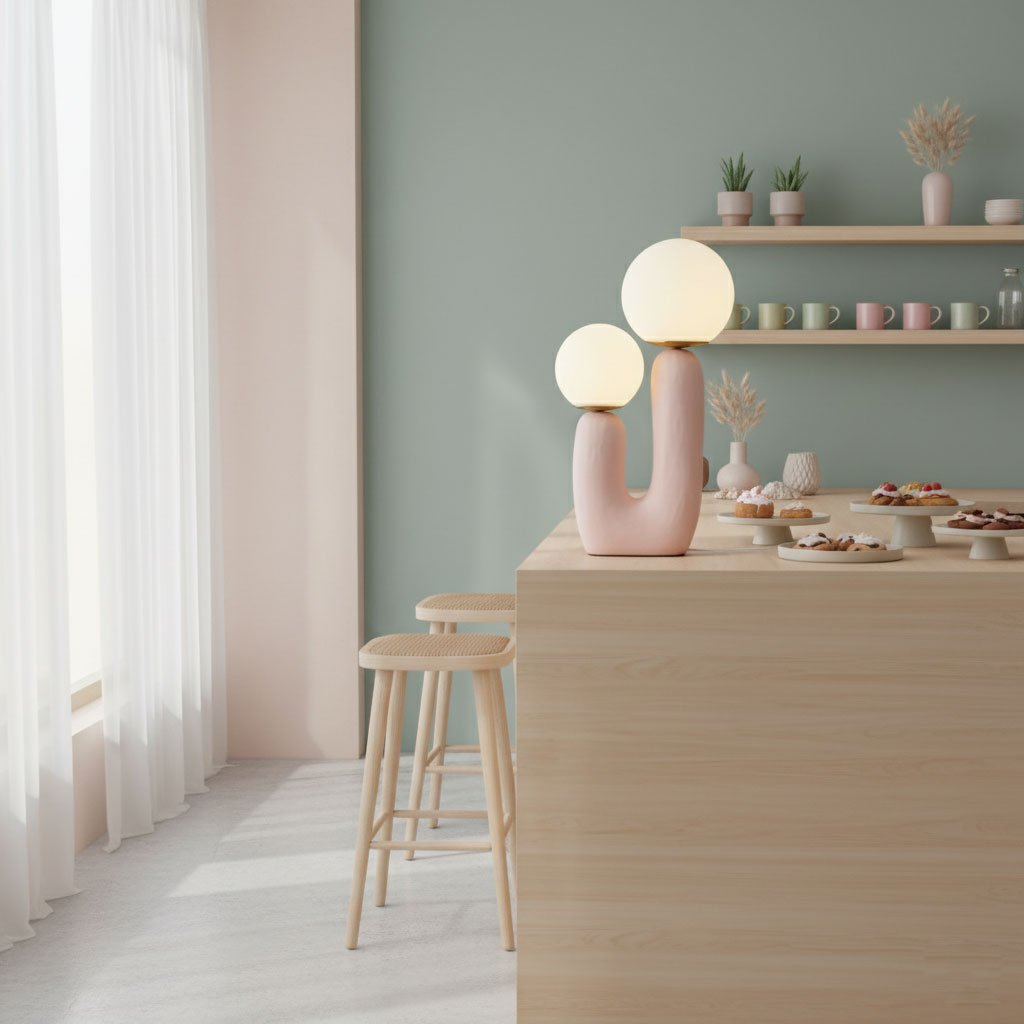 Tafellamp met Harsbehuizing en G9-Fitting – Keramische Oo-Collectielamp in Wit, Roze, Groen of Terra Cotta | Sansoti