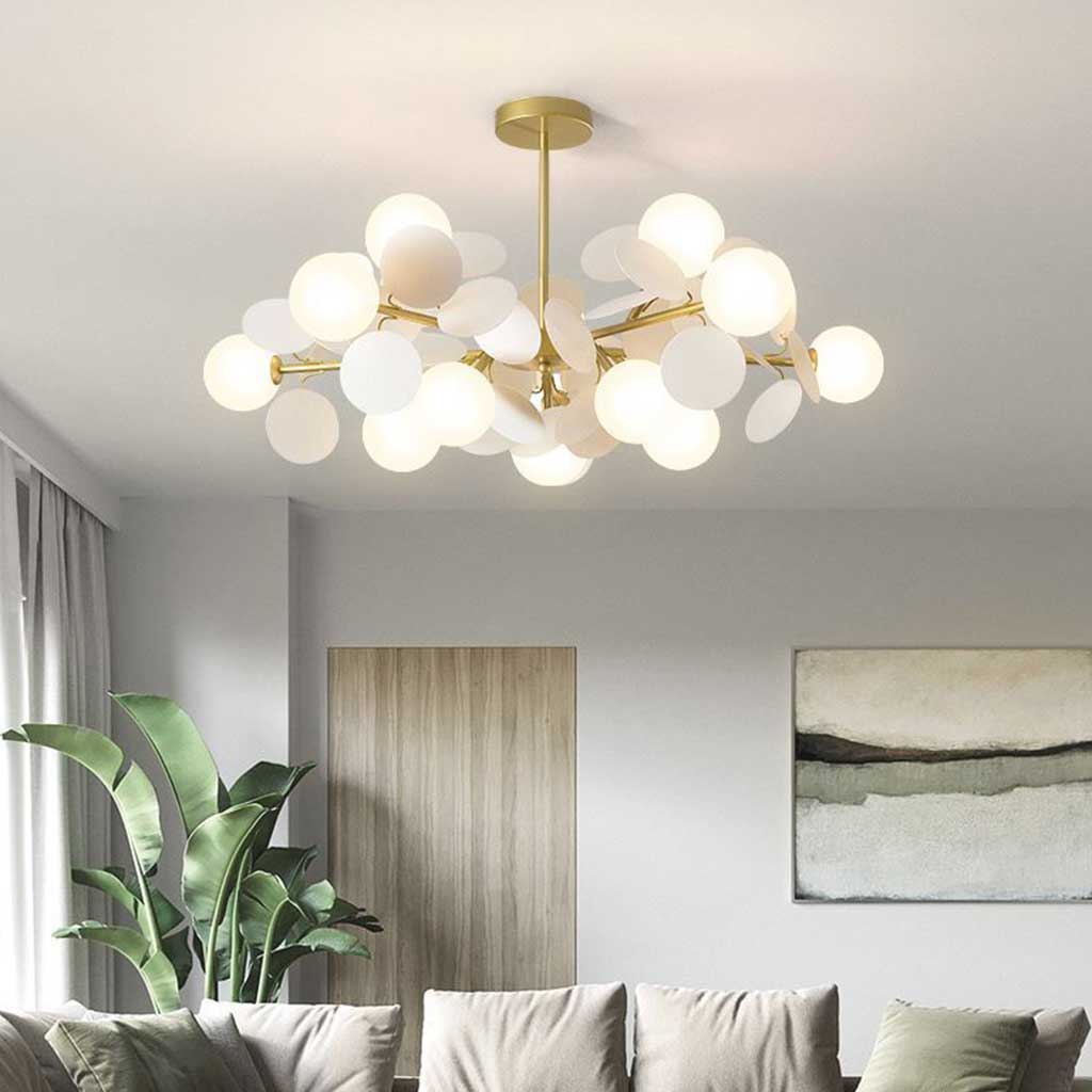 Moderner Kronleuchter mit opalweißen Glaszweigen LED Dimmbar Wohnzimmer Esszimmer Stimmungsbeleuchtung Künstlerisches Design | Sansoti