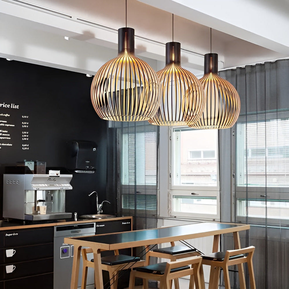 Houten Hanglamp Scandinavisch Design Plafondverlichting Eethoek Woonkamer Sfeerlicht Natuurlijk Hout 45cm | Sansoti