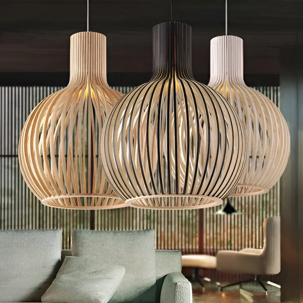Houten Hanglamp Scandinavisch Design Plafondverlichting Eethoek Woonkamer Sfeerlicht Natuurlijk Hout 45cm | Sansoti