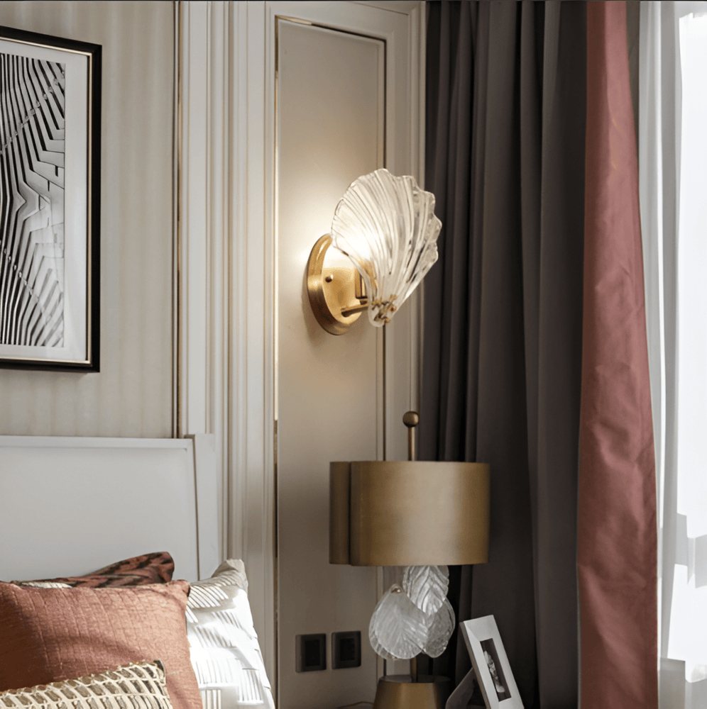 Wandlamp Schelp Glas Messing Goud E27 Ø20cm Slaapkamer Woonkamer Kust Wandverlichting Schelplamp Art Deco | Sansoti