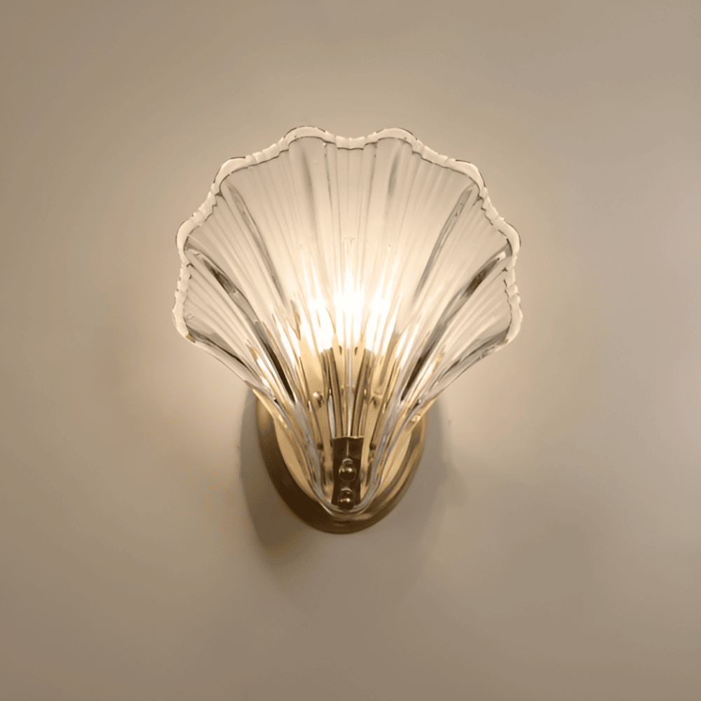 Wandlamp Schelp Glas Messing Goud E27 Ø20cm Slaapkamer Woonkamer Kust Wandverlichting Schelplamp Art Deco | Sansoti