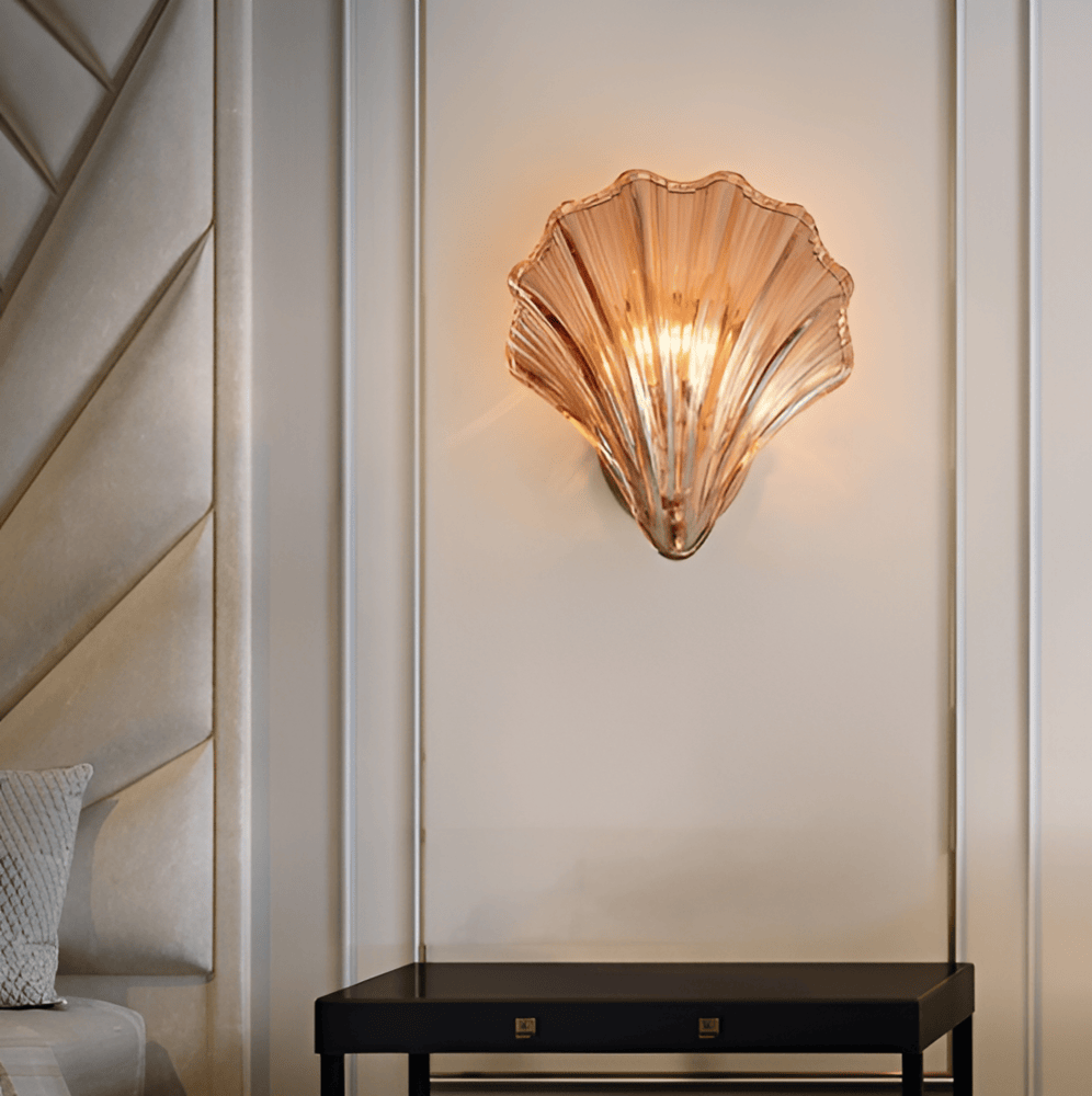 Wandlamp Schelp Glas Messing Goud E27 Ø20cm Slaapkamer Woonkamer Kust Wandverlichting Schelplamp Art Deco | Sansoti