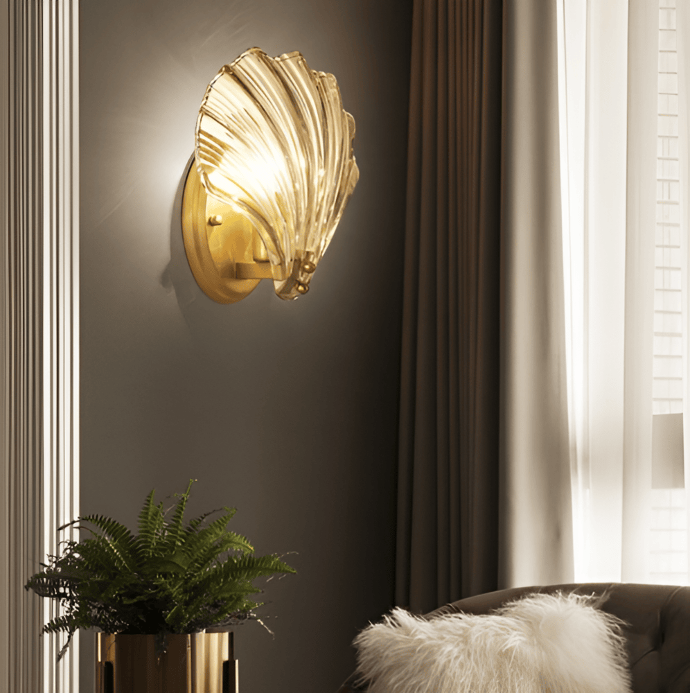 Wandlamp Schelp Glas Messing Goud E27 Ø20cm Slaapkamer Woonkamer Kust Wandverlichting Schelplamp Art Deco | Sansoti
