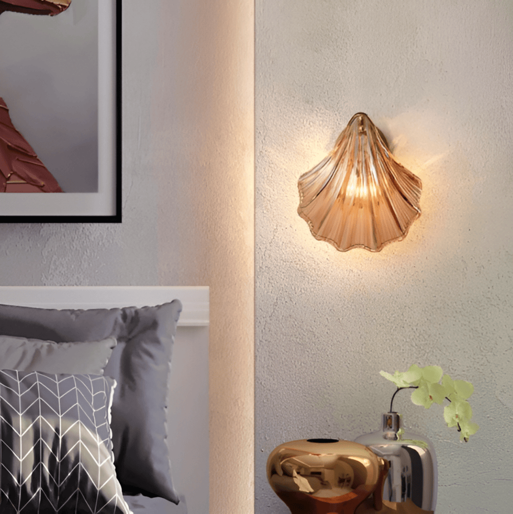 Wandlamp Schelp Glas Messing Goud E27 Ø20cm Slaapkamer Woonkamer Kust Wandverlichting Schelplamp Art Deco | Sansoti