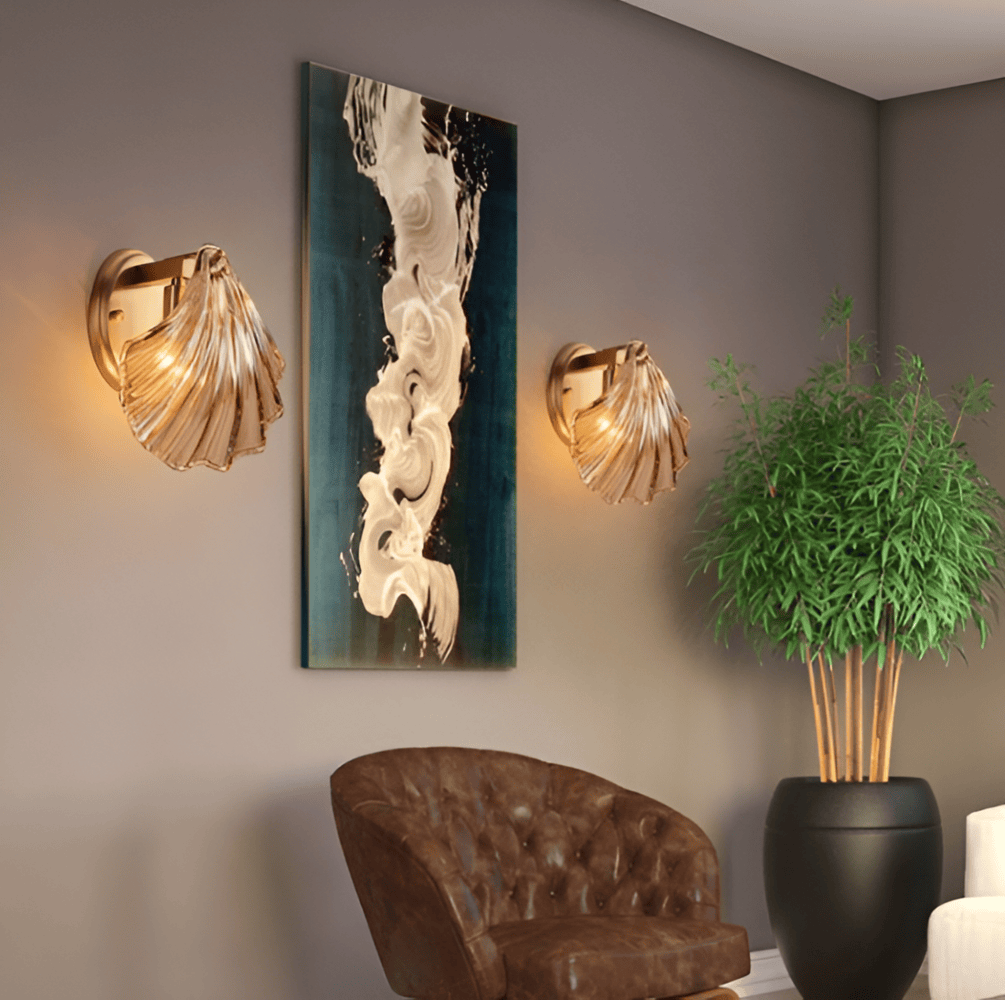 Wandlamp Schelp Glas Messing Goud E27 Ø20cm Slaapkamer Woonkamer Kust Wandverlichting Schelplamp Art Deco | Sansoti