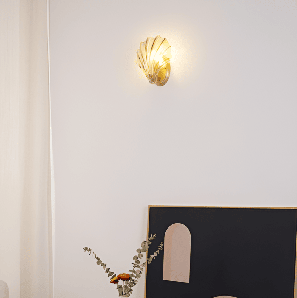 Wandlamp Schelp Glas Messing Goud E27 Ø20cm Slaapkamer Woonkamer Kust Wandverlichting Schelplamp Art Deco | Sansoti
