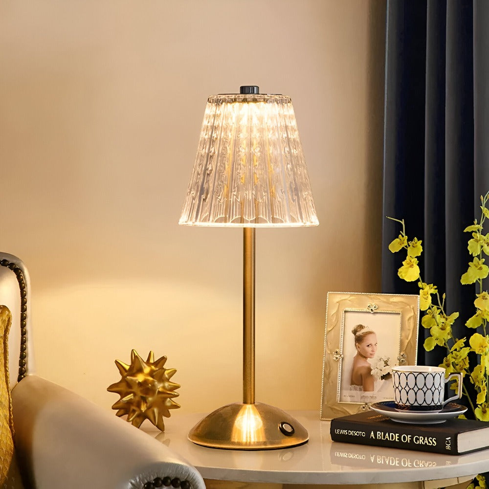 Draadloze Tafellamp Kristal Goud 30cm Dimbaar 3 Lichtstanden USB Oplaadbaar Nachtlamp Slaapkamer Woonkamer Sfeerverlichting Retro Bureaulamp | Sansoti