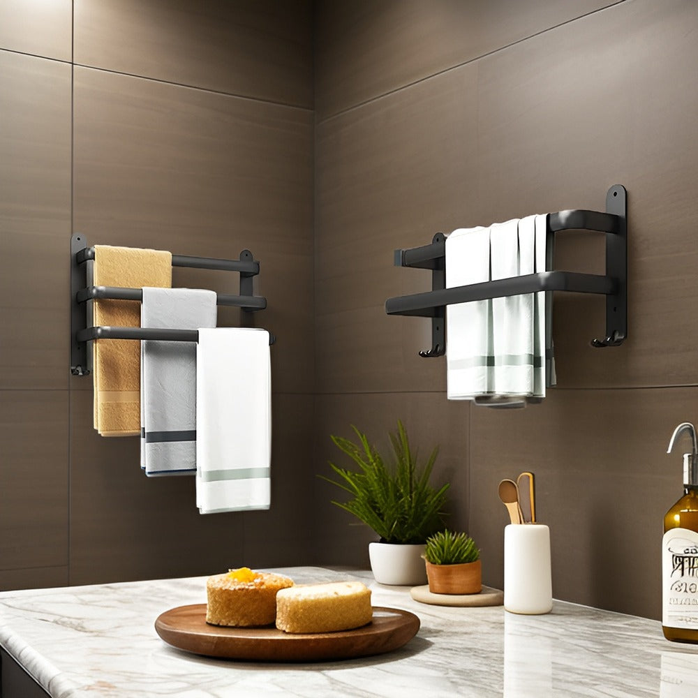 Handdoekrek Wandmontage Aluminium Zwart 40-60cm Badkamer Plank | Sansoti