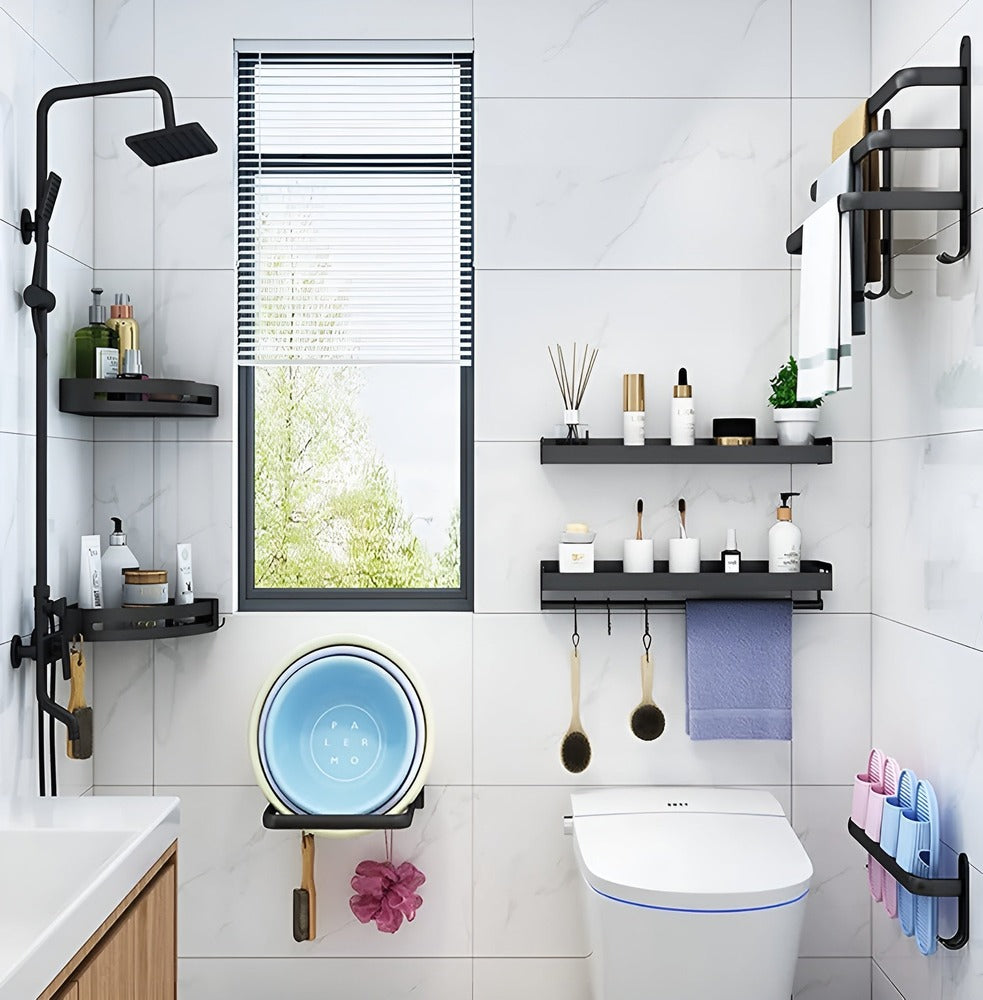 Handdoekrek Wandmontage Aluminium Zwart 40-60cm Badkamer Plank | Sansoti