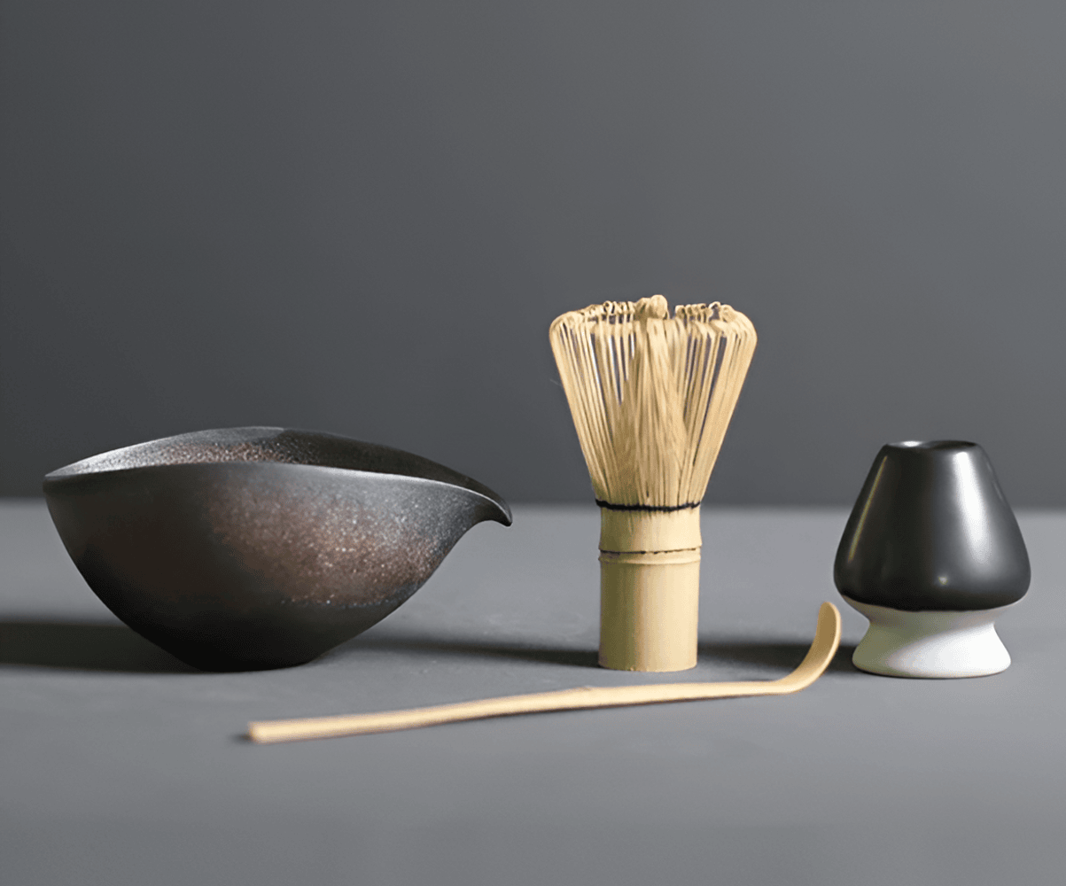 Set Matcha 4 Pièces Céramique Bambou Service à Thé Japonais Bol Fouet Cuillère Support Cadeau Cérémonie du Thé | Restfield