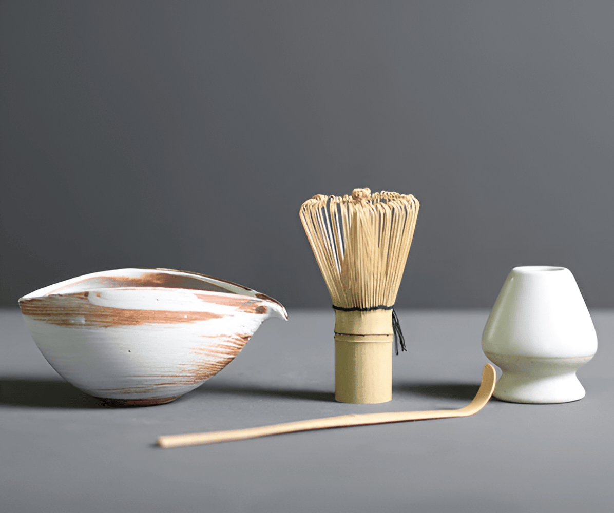 Set Matcha 4 Pièces Céramique Bambou Service à Thé Japonais Bol Fouet Cuillère Support Cadeau Cérémonie du Thé | Restfield