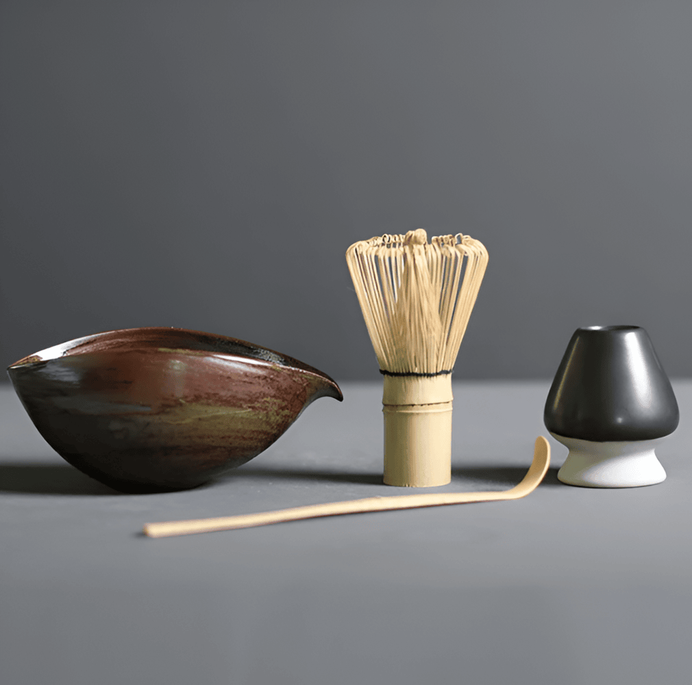 Set Matcha 4 Pièces Céramique Bambou Service à Thé Japonais Bol Fouet Cuillère Support Cadeau Cérémonie du Thé | Restfield